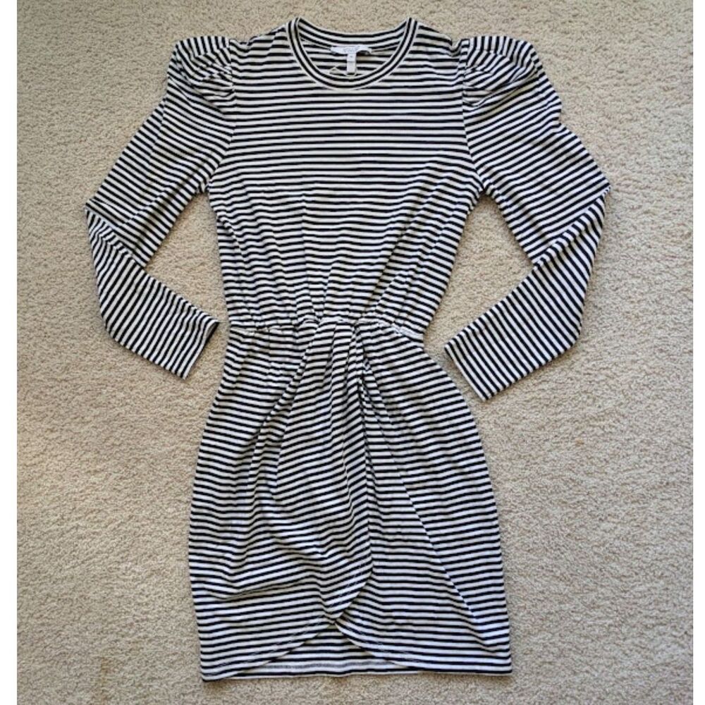 NWT 10 Crosby Derek Lam Casual Striped Puff Long Sleeve Tulip Skirt Dress Sz S